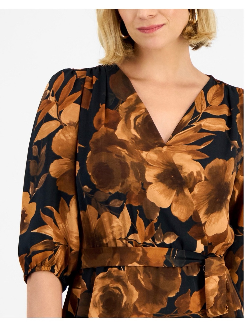 Faux-Wrap Maxi Dress in Black and Brown Floral - Picture 3 of 7